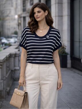 NAULOVER - Striped Knit Top – Navy/White